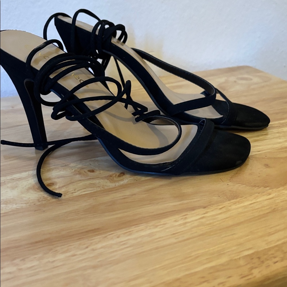 Cityclassified Black Strappy Lace Up Heeled Sandals Size 7 Stiletto Open Toe